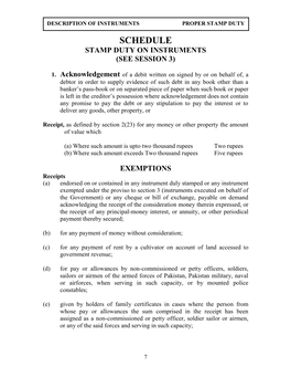 Schedule Stamp Duty on Instruments (See Session 3)