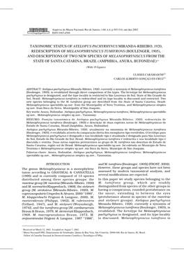 Taxonomic Status of Atelopus Pachyrhynus Miranda