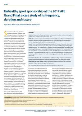 Unhealthy Sport Sponsorship at the 2017 AFL Grand Final: a Case Study of Its Frequency, Duration and Nature