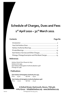 Schedule of Charges, Dues and Fees