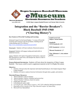 Barrier Breakers”: Black Baseball 1945-1960 (“Charting History”)