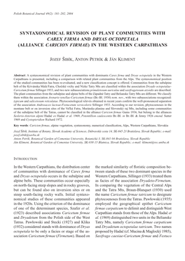 Alliance Caricion Firmae) in the Western Carpathians
