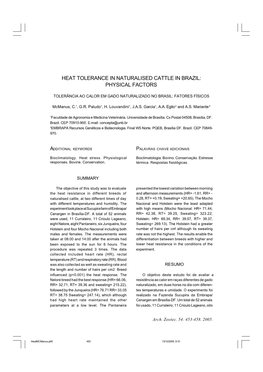 Heat Tolerance in Naturalised Cattle in Brazil: Physical Factors