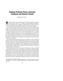 Russian Political Police: Immortal Traditions and Eternal Threats