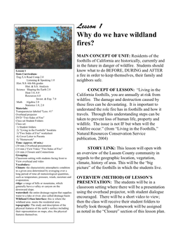 Lesson 1 Why Do We Have Wildland Fires?
