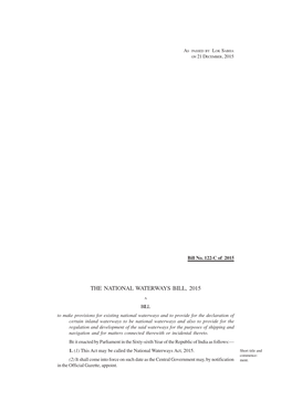 The National Waterways Bill, 2015