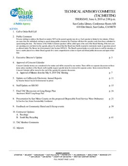 TECHNICAL ADVISORY COMMITTEE (TAC)MEETING THURSDAY, June 6, 2019 at 2:00 P.M