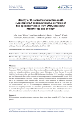 Identity of the Ailanthus Webworm Moth (Lepidoptera, Yponomeutidae), a Complex of Two Species: Evidence from DNA Barcoding, Morphology and Ecology