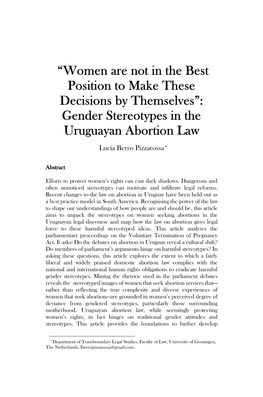 “Women Are Not in the Best Position to Make These Decisions by Themselves”: Gender Stereotypes in the Uruguayan Abortion Law