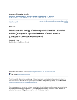 Distribution and Biology of the Ectoparasitic Beetles Leptinillus Validus (Horn) and L