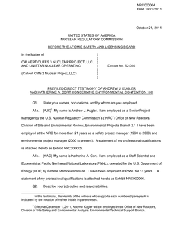 NRC Staff Prefiled Hearing Exhibit NRC000004, "Prefiled Direct