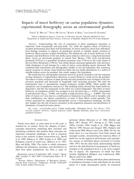 Impacts of Chronic Insect Herbivory on Cactus Population Dynamics And