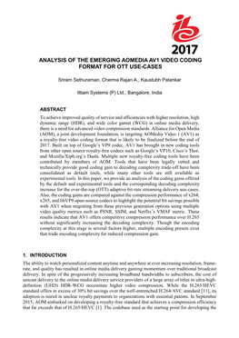 Analysis of the Emerging Aomedia Av1 Video Coding Format for Ott Use-Cases