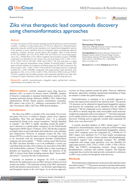 Zika Virus Therapeutic Lead Compounds Discovery Using Chemoinformatics Approaches
