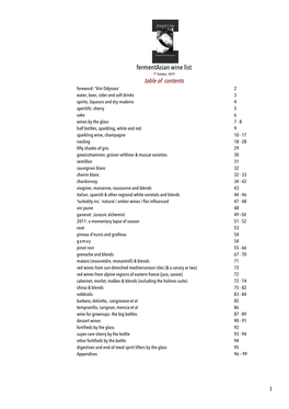 Fermentasian Wine List Table of Contents