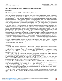 Structural Studies of Giant Viruses by Michael Rossmann Chuan Xiao the University of Texas at El Paso, El Paso, Texas, United States