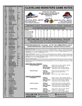 Cleveland Monsters Game Notes