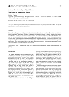 Marker-Free Transgenic Plants