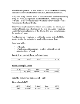 Track Timers Set at These Mile Fractions; Secretariat