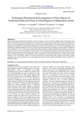 Preliminary Phytochemical Investigations of Three Species of Traditional Medicinal Plants of Tribal Regions of Maharashtra (India)
