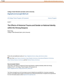 The Effects of Historical Trauma and Gender on National Identity Within the Hmong Diaspora