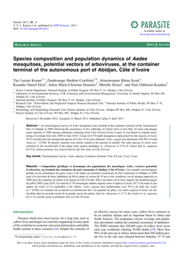 Species Composition and Population Dynamics of Aedes Mosquitoes