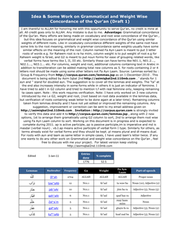 Grammar Grammatical and Weight Wise Concordance of the Qur'an