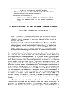 The Forgotten Expedition – 1885: the Strickland River, New Guinea’ Published in Journal of the Royal Australian Historical Society