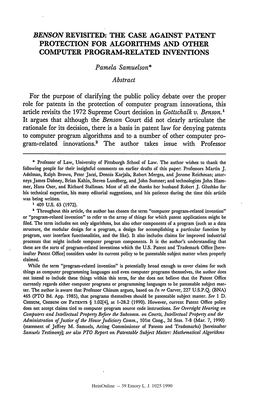 Benson Revisited: the Case Against Patent Protection for Algorithms and Other Computer Program-Related Inventions