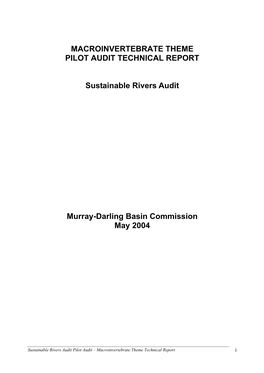 Sustainable Rivers Audit Macroinvertebrate Theme Project: SIGNAL Project Final Report