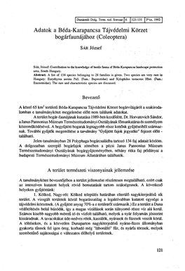 A Béda-Karapancsa Tájvédelmi Körzet Élővilága (Dunántúli Dolgozatok Természettudományi Sorozat 6., 1992)