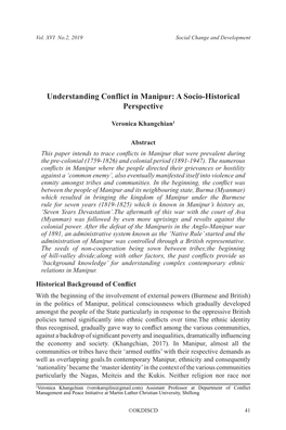 Understanding Conflict in Manipur: a Socio-Historical Perspective