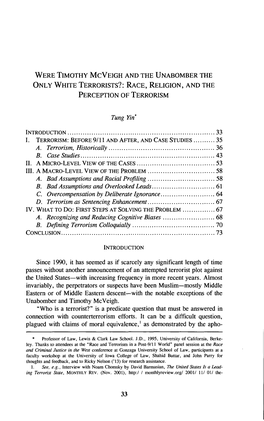 Were Timothy Mcveigh and the Unabomber the Only White Terrorists?: Race, Religion, and the Perception of Terrorism