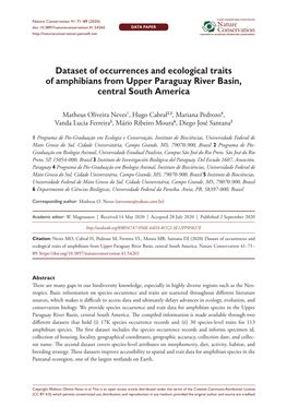 Dataset of Occurrences and Ecological Traits of Amphibians from Upper Paraguay River Basin, Central South America