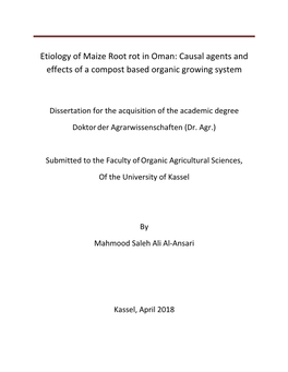 Etiology of Maize Root Rot in Oman: Causal Agents and Effects of a Compost Based Organic Growing System