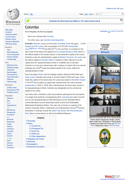 Colombo Main Page Contents from Wikipedia, the Free Encyclopedia Coordinates: 6°56′04″N 79°50′34″E Featured Content Current Events Not to Be Confused with Columbo