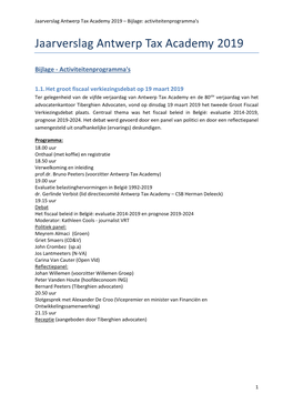 Jaarverslag Antwerp Tax Academy 2019 – Bijlage: Activiteitenprogramma’S