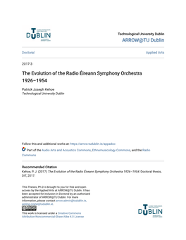 The Evolution of the Radio Éireann Symphony Orchestra 1926–1954