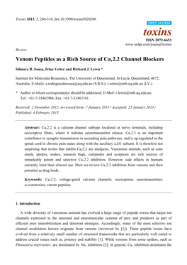 Venom Peptides As a Rich Source of Cav2.2 Channel Blockers
