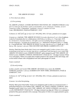 CBA21--38.LFL 9/22/2015 1 A38 the ARROW of GOLD 1919 A. First