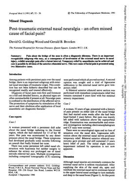 Post-Traumatic External Nasal Neuralgia - an Often Missed Cause of Facial Pain? David G