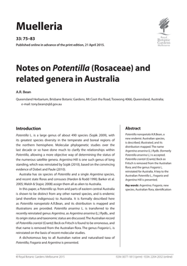 Notes on Potentilla (Rosaceae) and Related Genera in Australia