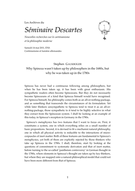 Séminaire Descartes Nouvelles Recherches Sur Le Cartésianisme Et La Philosophie Moderne