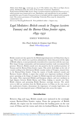 Legal Mediators: British Consuls in Tengyue (Western Yunnan) and the Burma-China Frontier Region, –