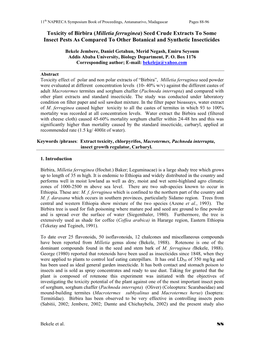 Toxicity of Birbira (Milletia Ferruginea) Seed Crude Extracts to Some Insect Pests As Compared to Other Botanical and Synthetic Insecticides