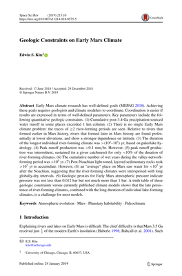 Geologic Constraints on Early Mars Climate