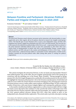 Between Frontline and Parliament: Ukrainian Political Parties and Irregular Armed Groups in 2014–2019
