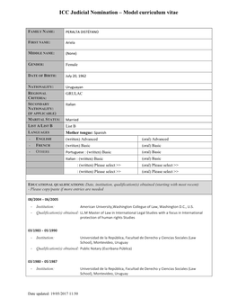 ICC Judicial Nomination – Model Curriculum Vitae