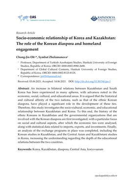 Socio-Economic Relationship of Korea and Kazakhstan: the Role of the Korean Diaspora and Homeland Engagement