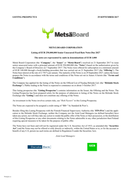 Listing Prospectus 29 September 2017 Metsä Board